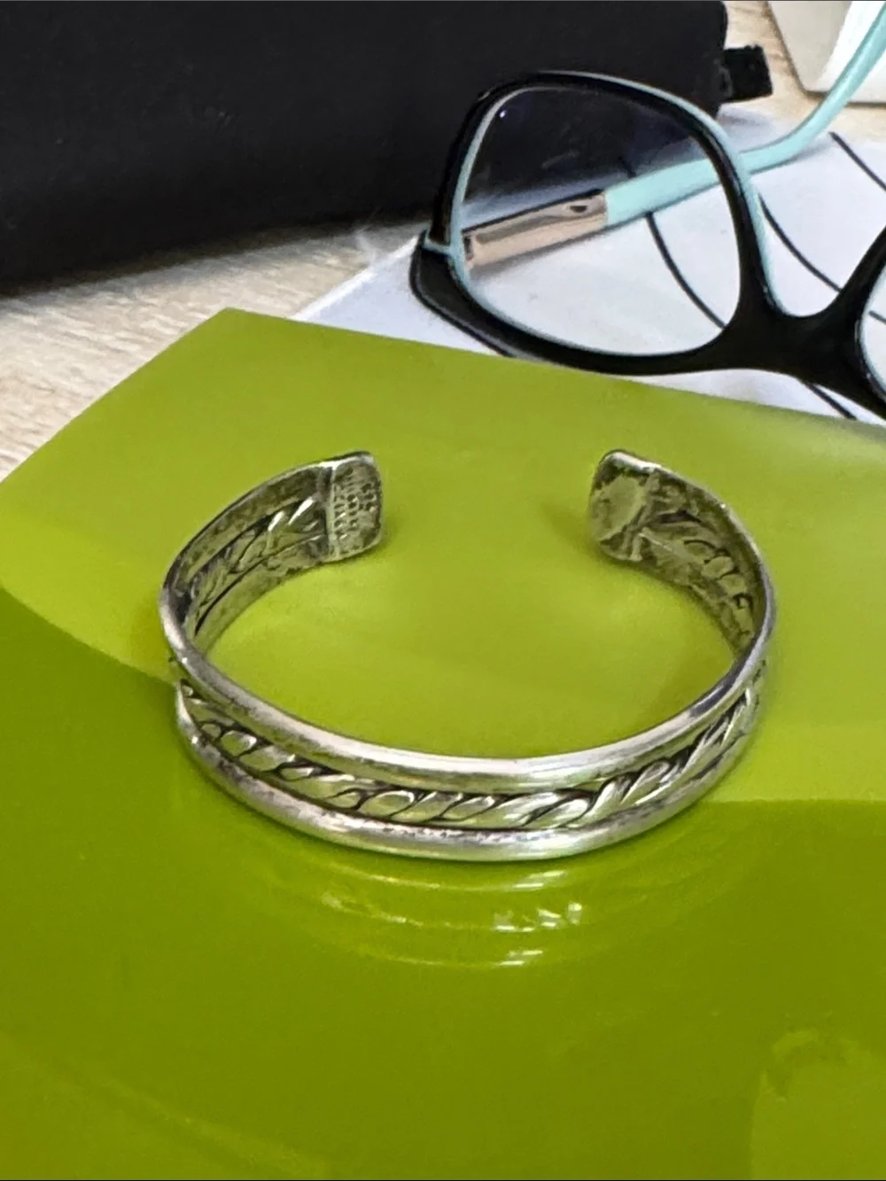 925 Sterling Silver Mexican Braided Detail Open Cuff Bracelet